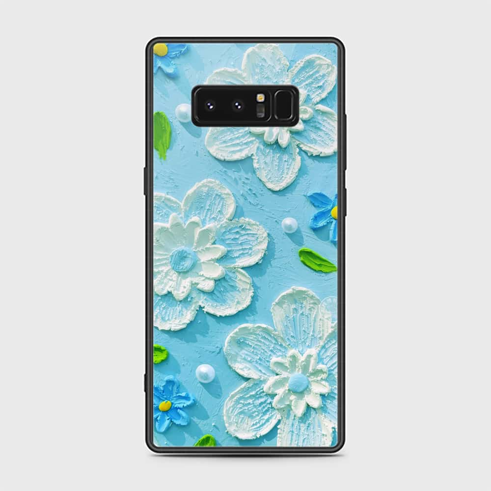 Samsung Galaxy Note 8 Cover - Floral Series - Design 3 - Sky Blue - HQ Ultra Shine Premium Infinity Glass Soft Silicon Borders Case