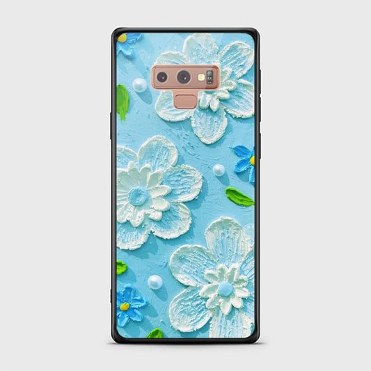 Samsung Galaxy Note 9 Cover - Floral Series - Design 3 - Sky Blue - HQ Ultra Shine Premium Infinity Glass Soft Silicon Borders Case