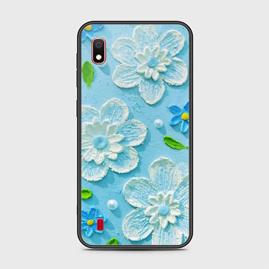 Samsung Galaxy A10 Cover - Floral Series - Design 3 - Sky Blue - HQ Ultra Shine Premium Infinity Glass Soft Silicon Borders Case