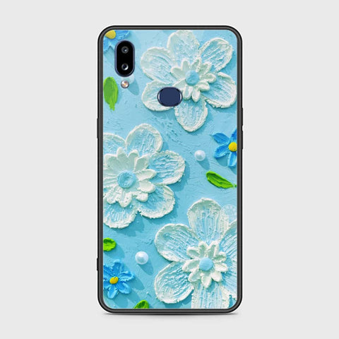 Samsung Galaxy A10s Cover - Floral Series - Design 3 - Sky Blue - HQ Ultra Shine Premium Infinity Glass Soft Silicon Borders Case