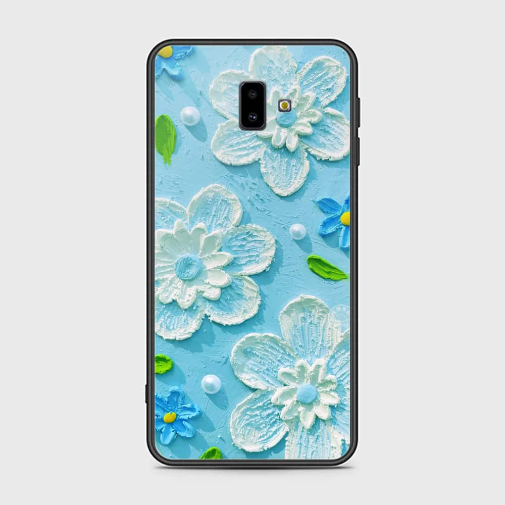 Samsung Galaxy J6 Plus Cover - Floral Series - Design 3 - Sky Blue - HQ Ultra Shine Premium Infinity Glass Soft Silicon Borders Case