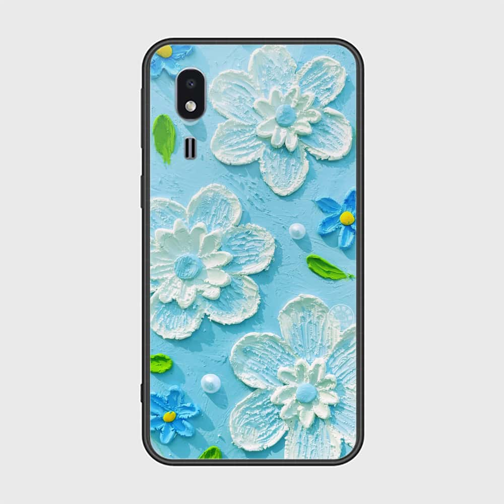 Samsung Galaxy A2 Core Cover - Floral Series - Design 3 - Sky Blue - HQ Ultra Shine Premium Infinity Glass Soft Silicon Borders Case