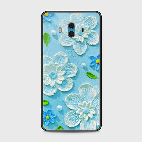 Huawei Mate 10 Cover - Floral Series - Design 3 - Sky Blue - HQ Ultra Shine Premium Infinity Glass Soft Silicon Borders Case