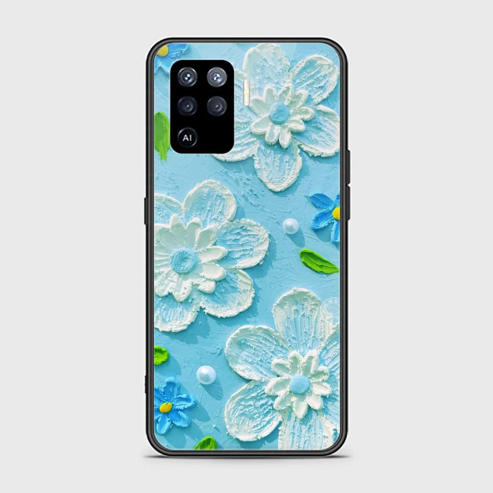 Oppo F19 Pro Cover - Floral Series - Design 3 - Purple & Aqua - HQ Ultra Shine Premium Infinity Glass Soft Silicon Borders Case