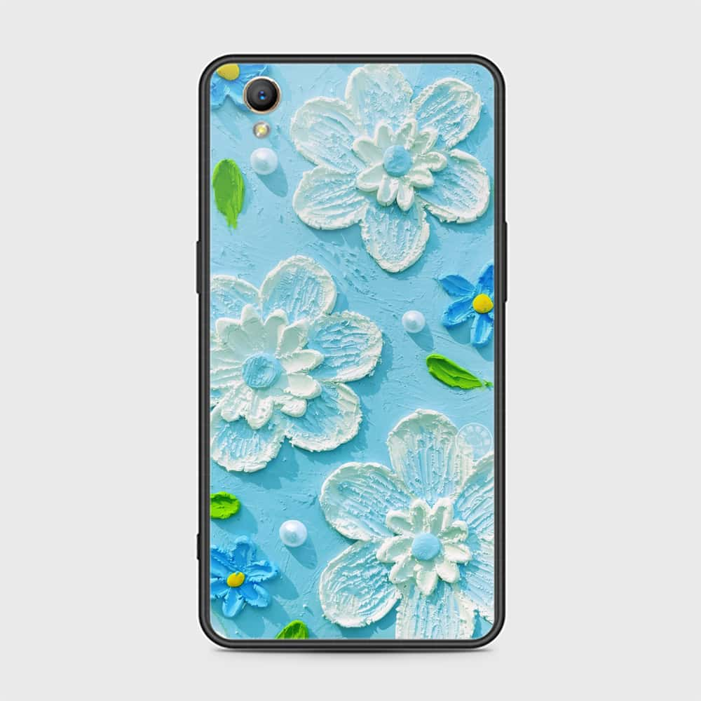 Oppo A37 Cover - Floral Series - Design 3 - Sky Blue - HQ Ultra Shine Premium Infinity Glass Soft Silicon Borders Case