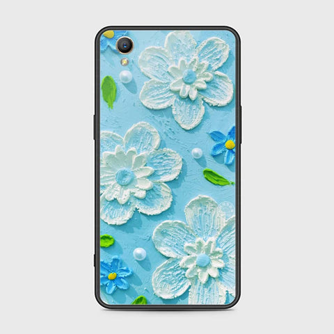 Oppo A37 Cover - Floral Series - Design 3 - Sky Blue - HQ Ultra Shine Premium Infinity Glass Soft Silicon Borders Case