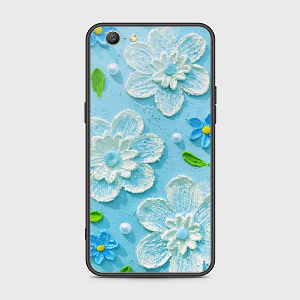 Oppo A57 Cover - Floral Series - Design 3 - Sky Blue - HQ Ultra Shine Premium Infinity Glass Soft Silicon Borders Case