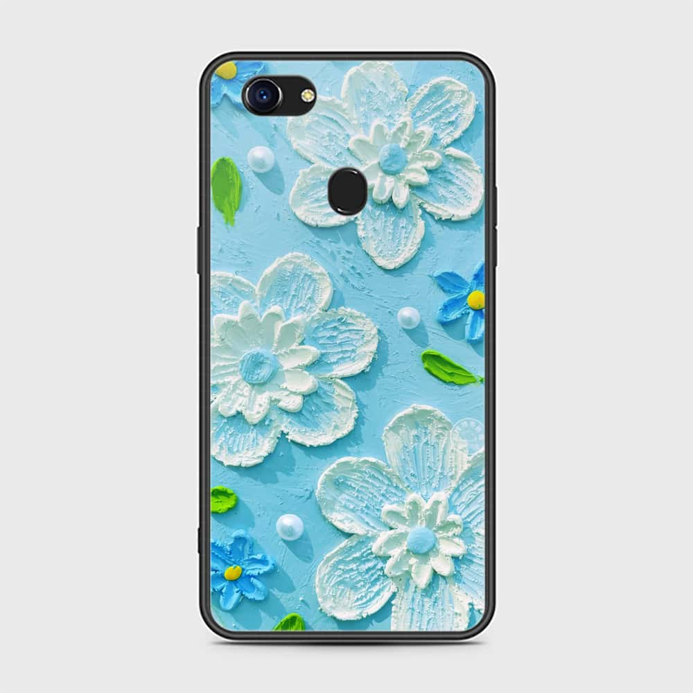 Oppo F5 Cover - Floral Series - Design 3 - Sky Blue - HQ Ultra Shine Premium Infinity Glass Soft Silicon Borders Case