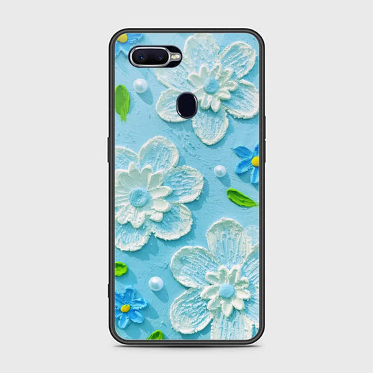 Oppo F9 Cover - Floral Series - Design 3 - Sky Blue - HQ Ultra Shine Premium Infinity Glass Soft Silicon Borders Case