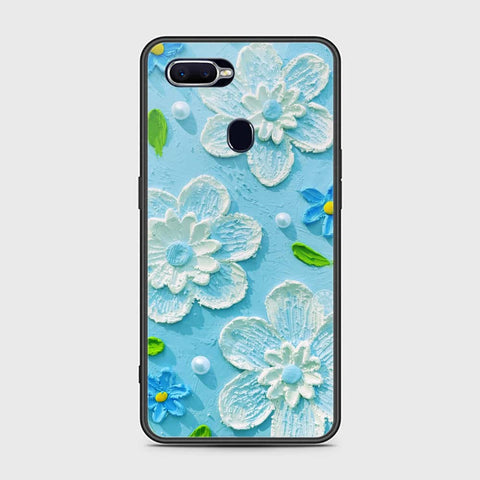 Oppo F9 Cover - Floral Series - Design 3 - Purple & Aqua - HQ Ultra Shine Premium Infinity Glass Soft Silicon Borders Case