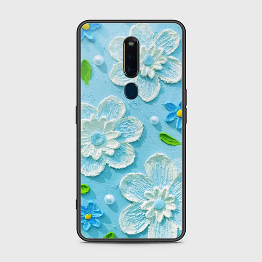 Oppo F11 Pro Cover - Floral Series - Design 3 - Sky Blue - HQ Ultra Shine Premium Infinity Glass Soft Silicon Borders Case