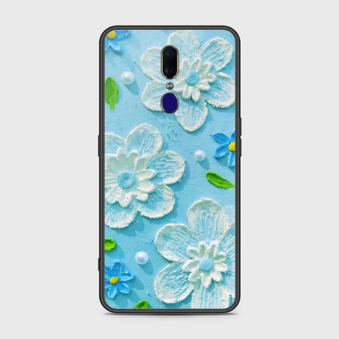 Oppo F11 Cover - Floral Series - Design 3 - Sky Blue - HQ Ultra Shine Premium Infinity Glass Soft Silicon Borders Case