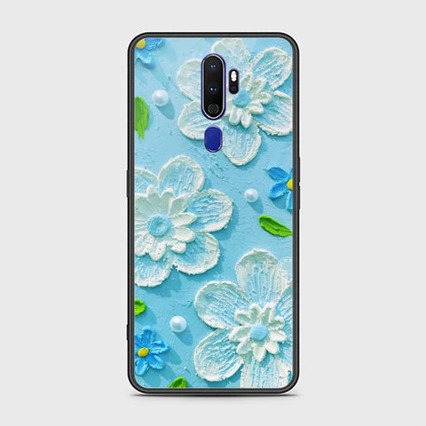 Oppo A5 2020 Cover - Floral Series - Design 3 - Sky Blue - HQ Ultra Shine Premium Infinity Glass Soft Silicon Borders Case