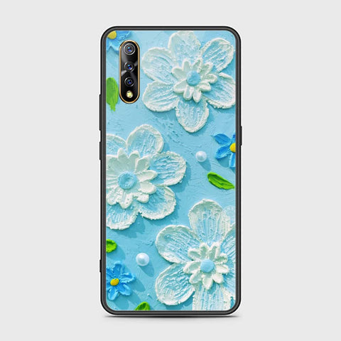 Vivo S1 Cover - Floral Series - Design 3 - Purple & Aqua - HQ Ultra Shine Premium Infinity Glass Soft Silicon Borders Case