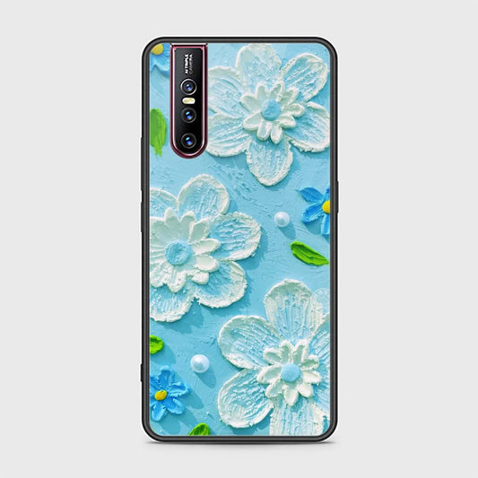 Vivo V15 Pro Cover - Floral Series - Design 3 - Sky Blue - HQ Ultra Shine Premium Infinity Glass Soft Silicon Borders Case