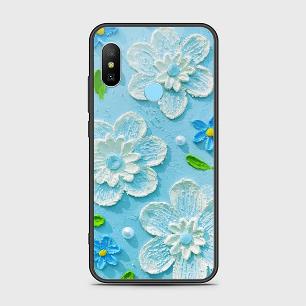 Redmi 6 Pro Cover - Floral Series - Design 3 - Sky Blue - HQ Ultra Shine Premium Infinity Glass Soft Silicon Borders Case