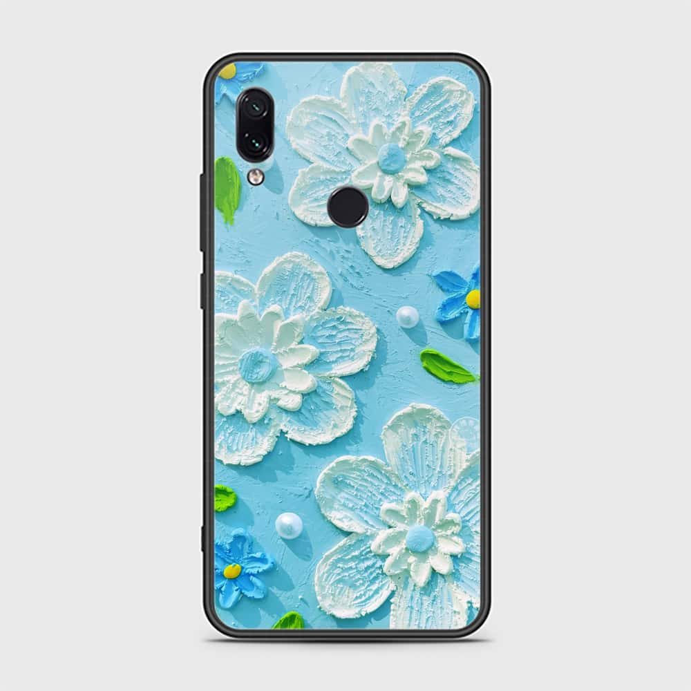 Xiaomi Redmi Note 7 Cover - Floral Series - Design 3 - Sky Blue - HQ Ultra Shine Premium Infinity Glass Soft Silicon Borders Case