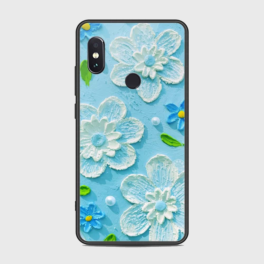 Xiaomi Redmi Note 5 Pro Cover - Floral Series - Design 3 - Sky Blue - HQ Ultra Shine Premium Infinity Glass Soft Silicon Borders Case