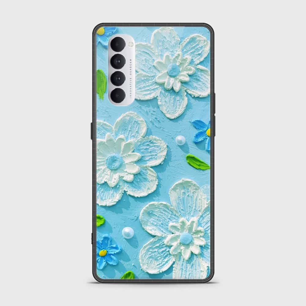 Oppo Reno 4 Pro Cover - Floral Series - Design 3 - Sky Blue - HQ Ultra Shine Premium Infinity Glass Soft Silicon Borders Case