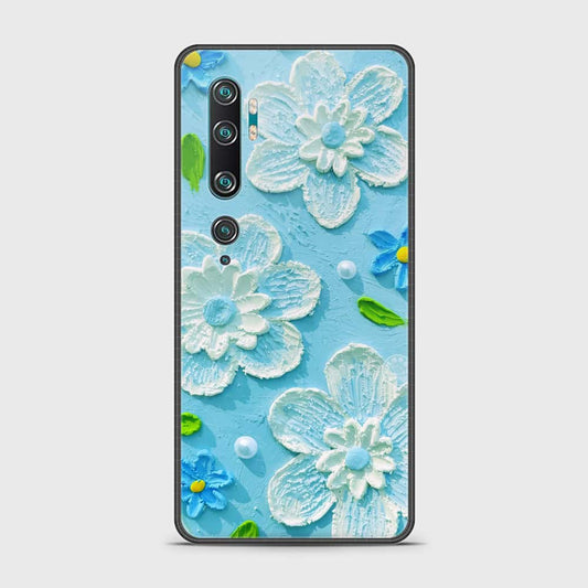 Xiaomi Mi CC9 Pro Cover - Floral Series - Design 3 - Sky Blue - HQ Ultra Shine Premium Infinity Glass Soft Silicon Borders Case