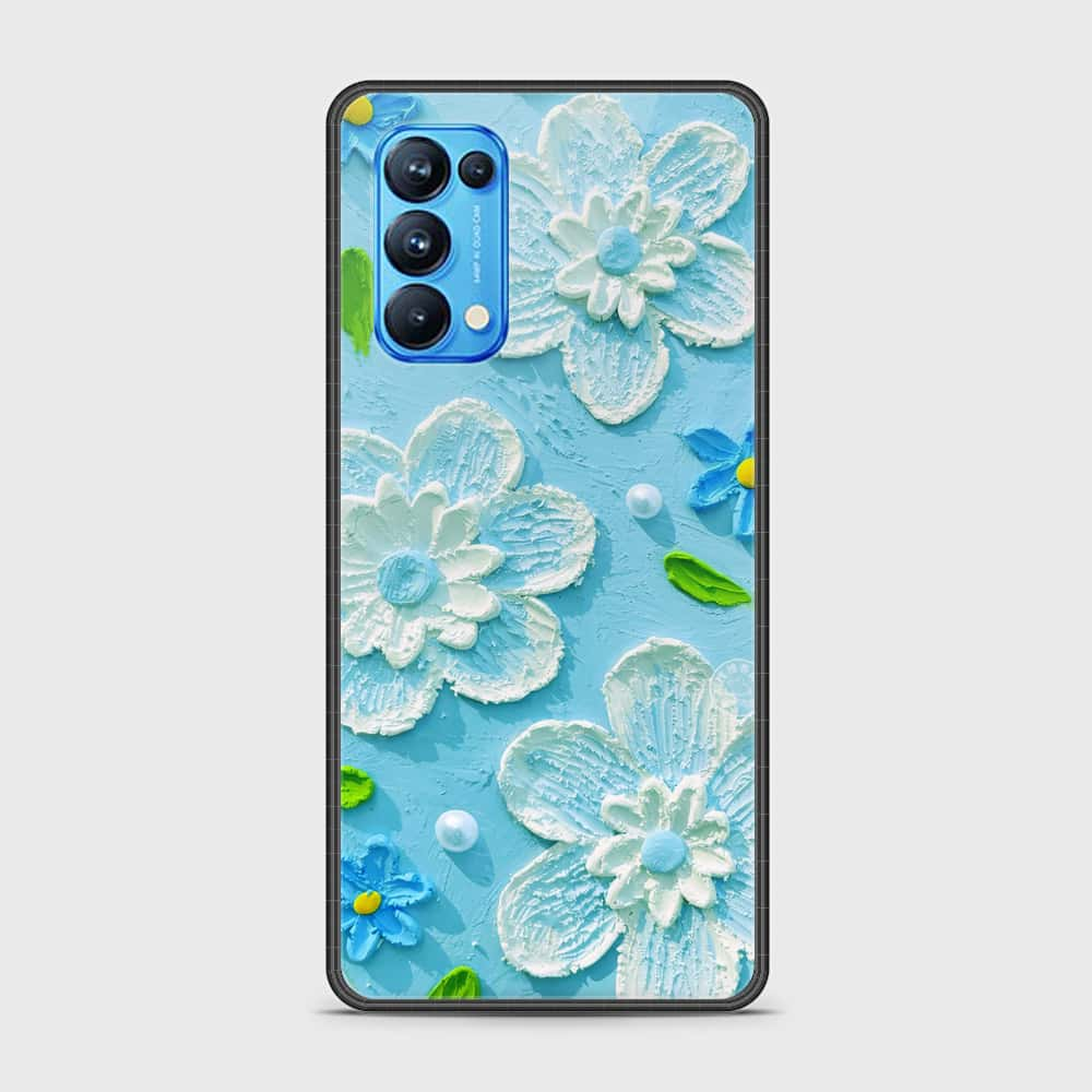 Oppo Reno 5 Pro Cover - Floral Series - Design 3 - Sky Blue - HQ Ultra Shine Premium Infinity Glass Soft Silicon Borders Case