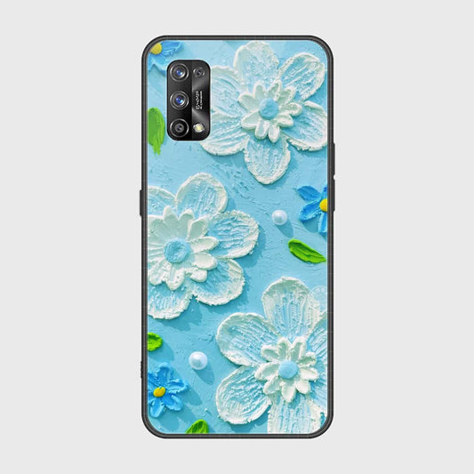 Realme 7 Pro Cover - Floral Series - Design 3 - Sky Blue - HQ Ultra Shine Premium Infinity Glass Soft Silicon Borders Case