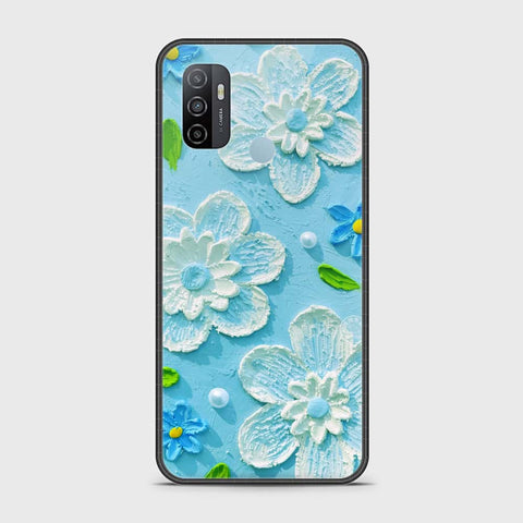 Oppo A53 Cover - Floral Series - Design 3 - Sky Blue - HQ Ultra Shine Premium Infinity Glass Soft Silicon Borders Case