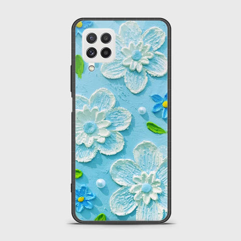 Samsung Galaxy A22 Cover - Floral Series - Design 3 - Sky Blue - HQ Ultra Shine Premium Infinity Glass Soft Silicon Borders Case