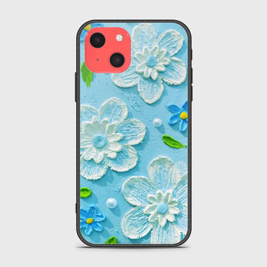 iPhone 13 Mini Cover - Floral Series - Design 3 - Sky Blue - HQ Ultra Shine Premium Infinity Glass Soft Silicon Borders Case