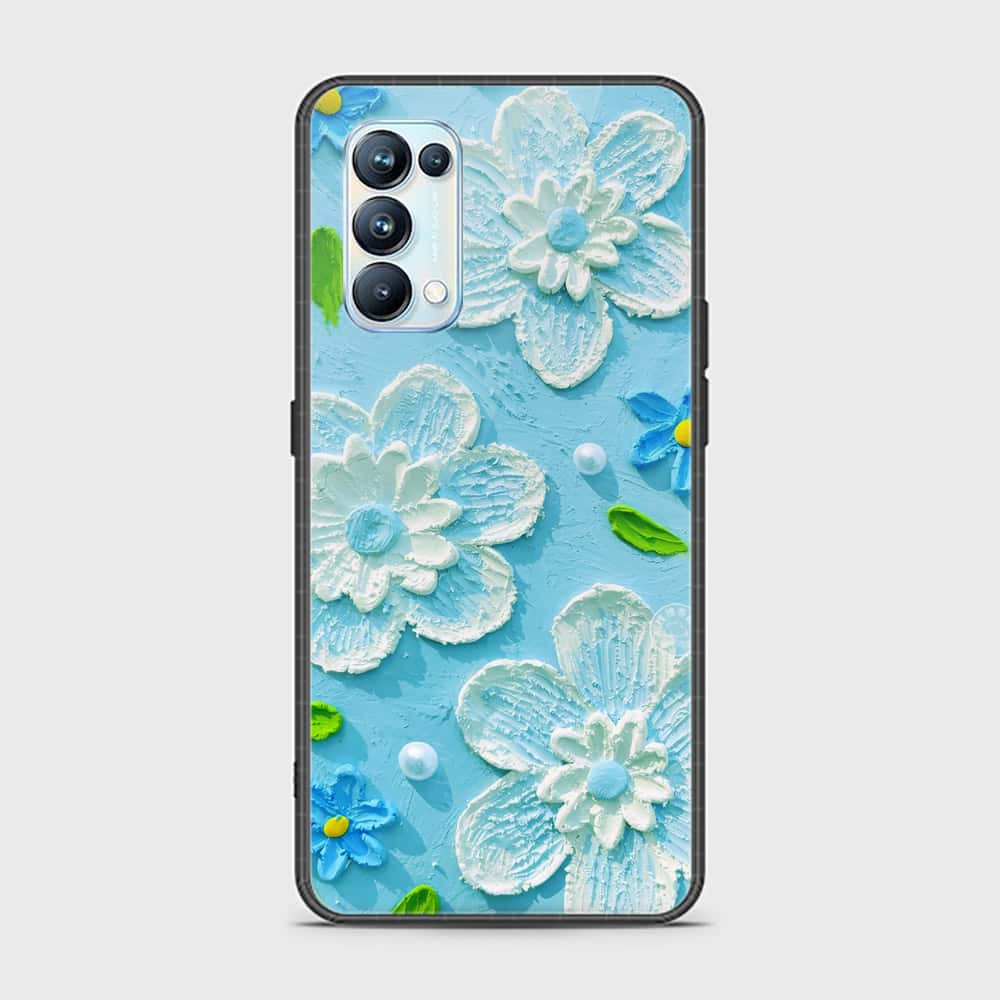 Oppo Reno 5 Pro 5G Cover - Floral Series - Design 3 - Sky Blue - HQ Ultra Shine Premium Infinity Glass Soft Silicon Borders Case