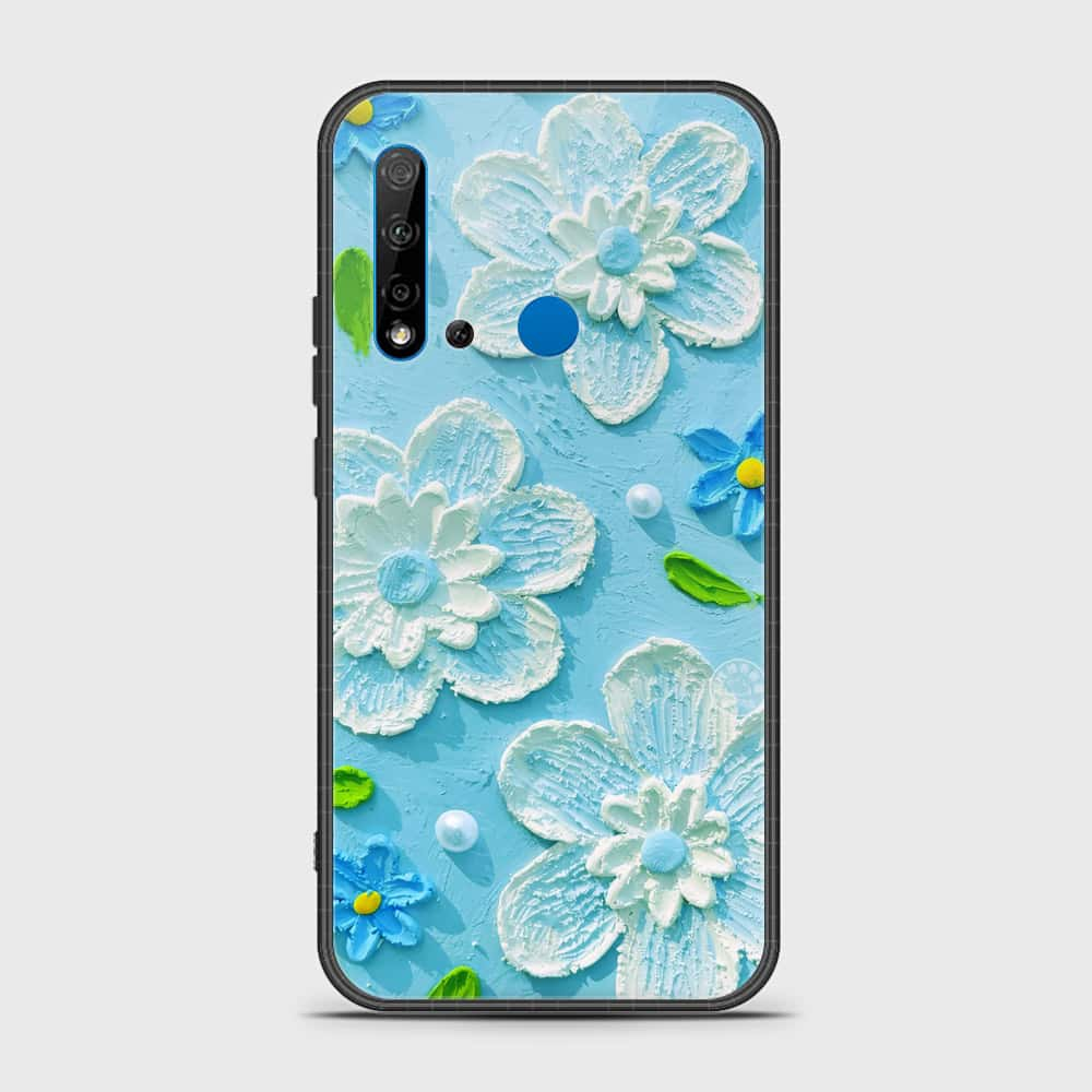 Huawei P20 Lite 2019 Cover - Floral Series - Design 3 - Sky Blue - HQ Ultra Shine Premium Infinity Glass Soft Silicon Borders Case