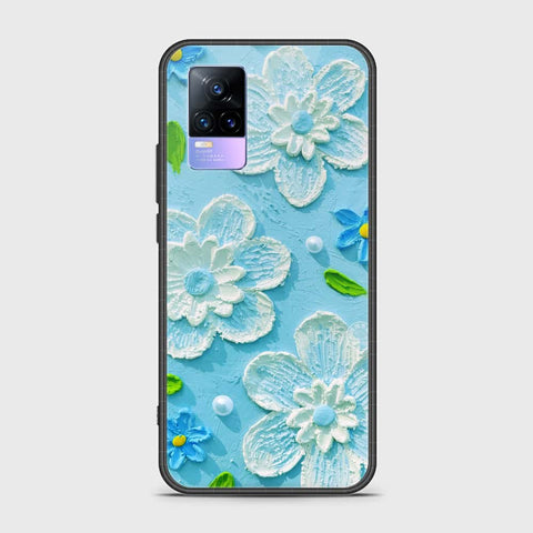 Vivo Y73 Cover - Floral Series - Design 3 - Sky Blue - HQ Ultra Shine Premium Infinity Glass Soft Silicon Borders Case