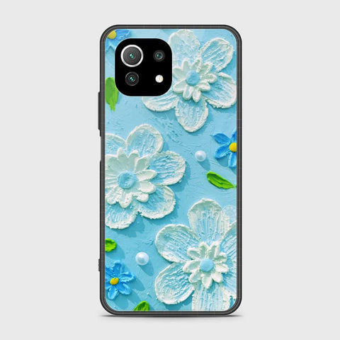 Xiaomi Mi 11 Lite Cover - Floral Series - Design 3 - Sky Blue - HQ Ultra Shine Premium Infinity Glass Soft Silicon Borders Case