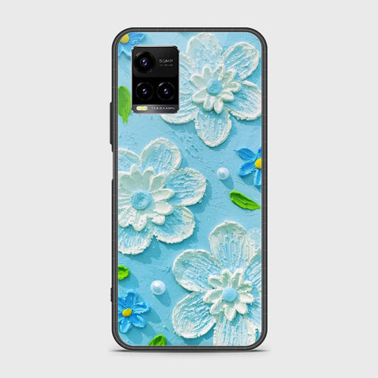 Vivo Y21e Cover - Floral Series - Design 3 - Sky Blue - HQ Ultra Shine Premium Infinity Glass Soft Silicon Borders Case