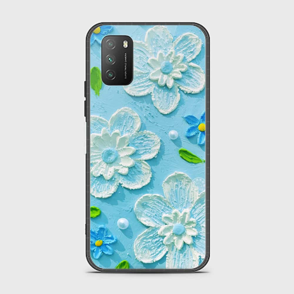 Xiaomi Poco M3 Cover - Floral Series - Design 3 - Sky Blue - HQ Ultra Shine Premium Infinity Glass Soft Silicon Borders Case