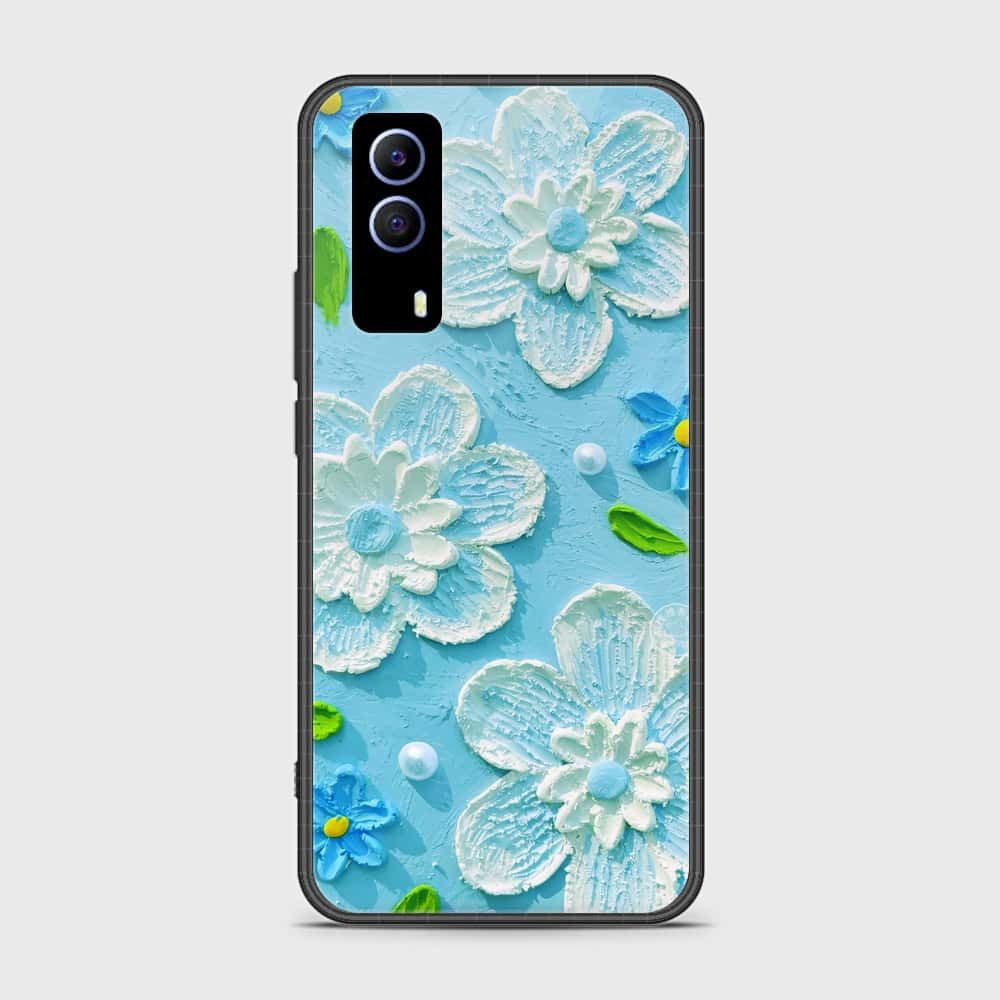 Vivo Y51s Cover - Floral Series - Design 3 - Sky Blue - HQ Ultra Shine Premium Infinity Glass Soft Silicon Borders Case