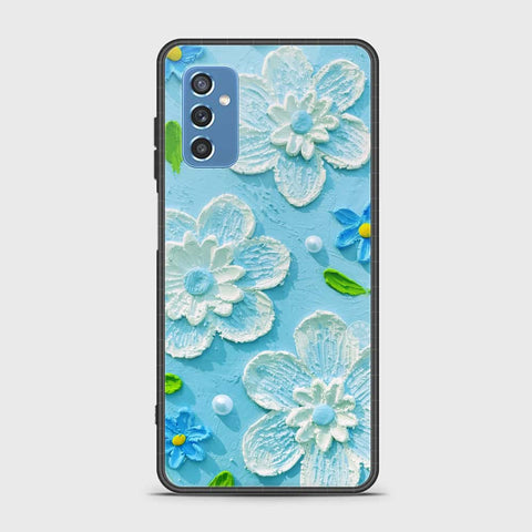 Samsung Galaxy M52 5G Cover - Floral Series - Design 3 - Sky Blue - HQ Ultra Shine Premium Infinity Glass Soft Silicon Borders Case