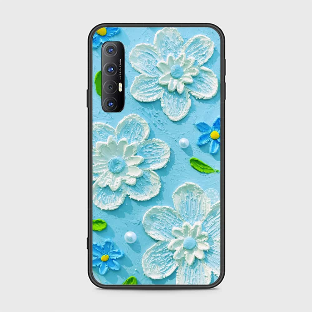 Oppo Reno 3 Pro Cover - Floral Series - Design 3 - Sky Blue - HQ Ultra Shine Premium Infinity Glass Soft Silicon Borders Case