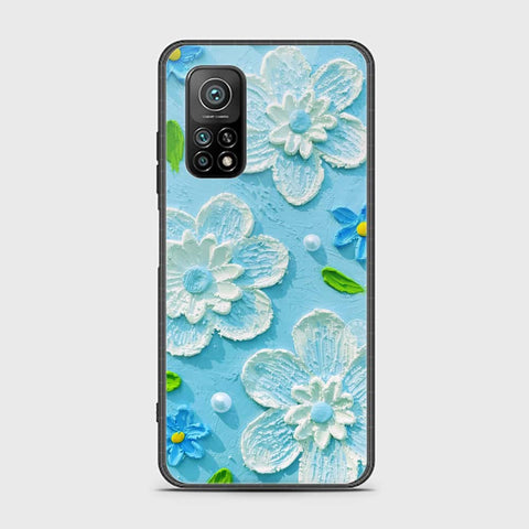 Xiaomi Mi 10T Pro Cover - Floral Series - Design 3 - Sky Blue - HQ Ultra Shine Premium Infinity Glass Soft Silicon Borders Case