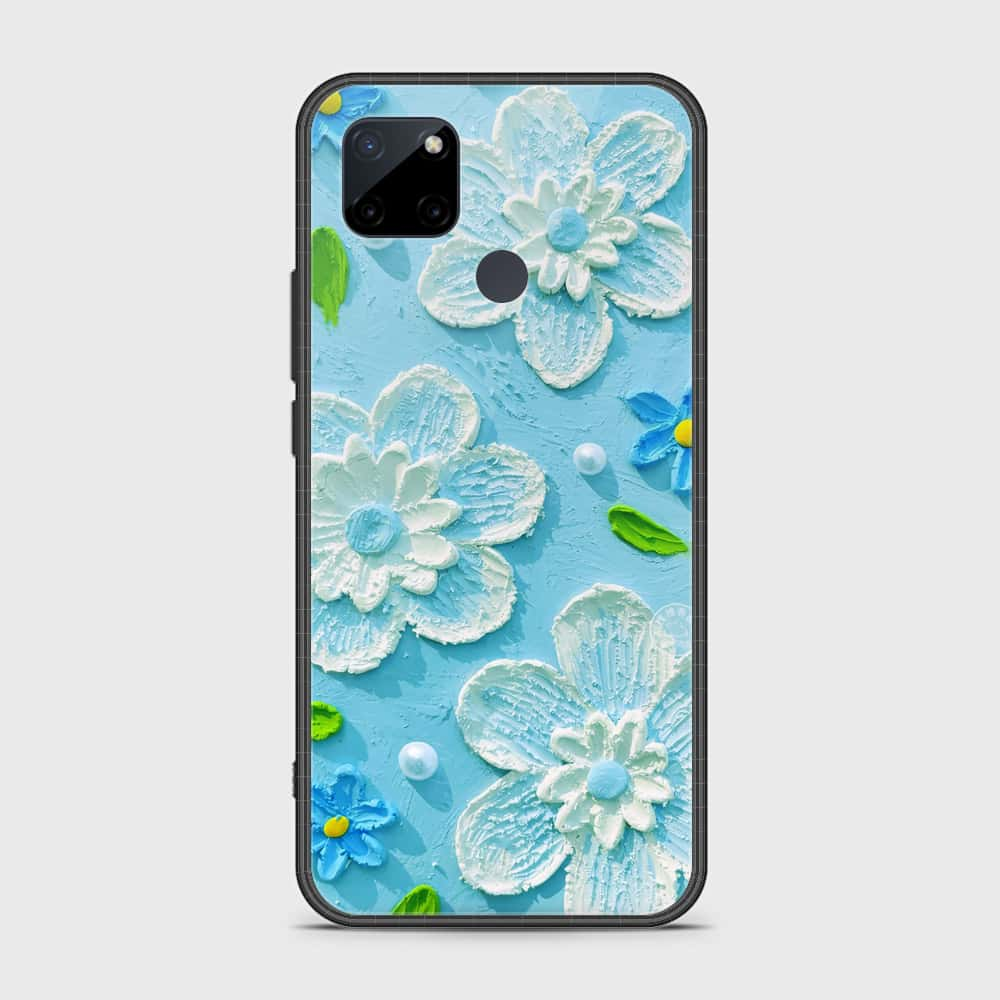 Realme C25Y Cover - Floral Series - Design 3 - Sky Blue - HQ Ultra Shine Premium Infinity Glass Soft Silicon Borders Case