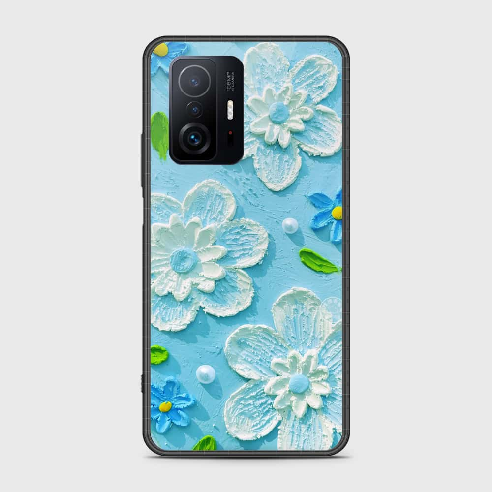 Xiaomi 11T Cover - Floral Series - Design 3 - Sky Blue - HQ Ultra Shine Premium Infinity Glass Soft Silicon Borders Case