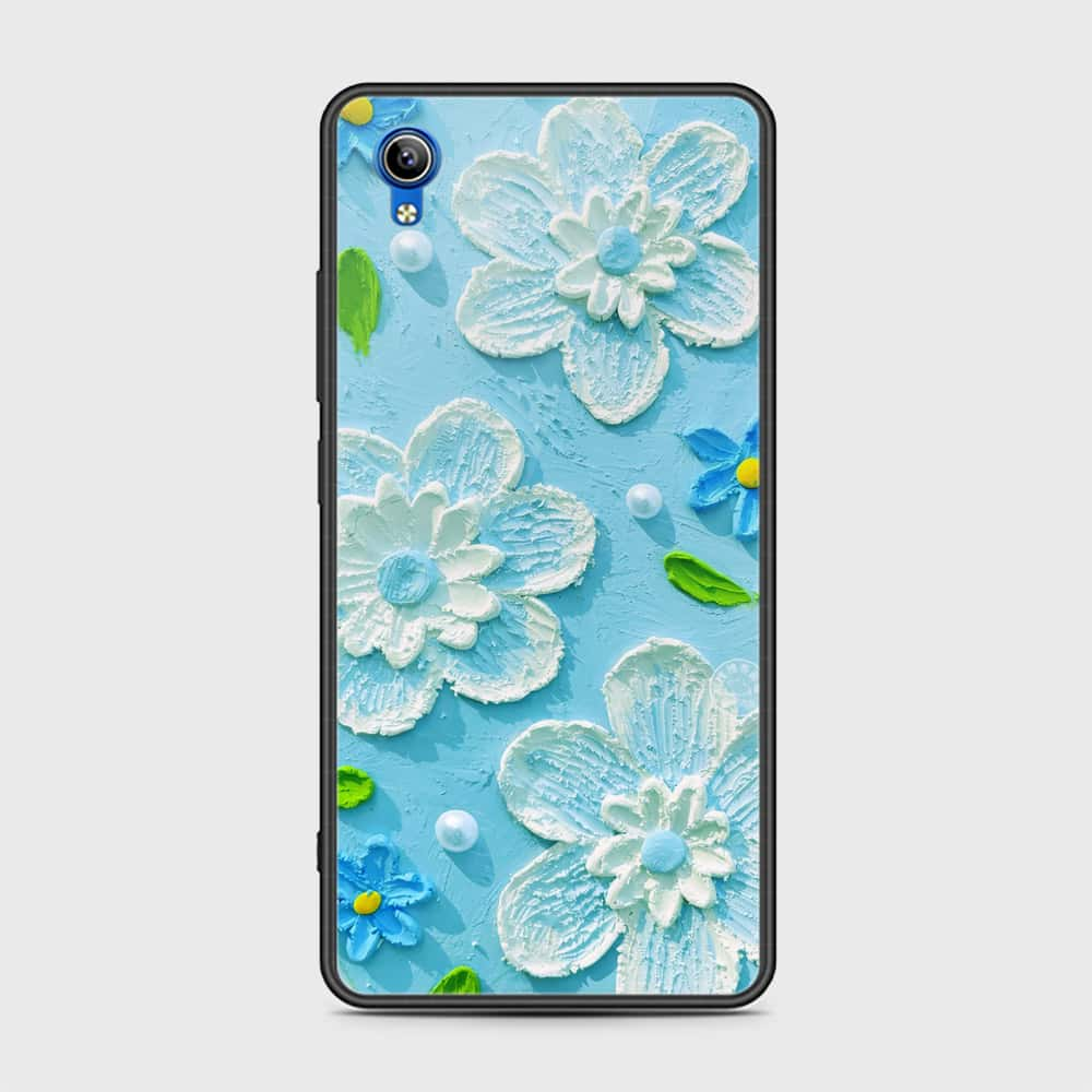 Vivo Y91C Cover - Floral Series - Design 3 - Sky Blue - HQ Ultra Shine Premium Infinity Glass Soft Silicon Borders Case