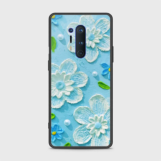 OnePlus 8 Pro Cover - Floral Series - Design 3 - Sky Blue - HQ Ultra Shine Premium Infinity Glass Soft Silicon Borders Case