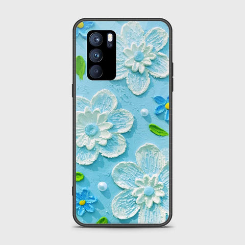 Oppo Reno 6 Pro 5G Cover - Floral Series - Design 3 - Sky Blue - HQ Ultra Shine Premium Infinity Glass Soft Silicon Borders Case