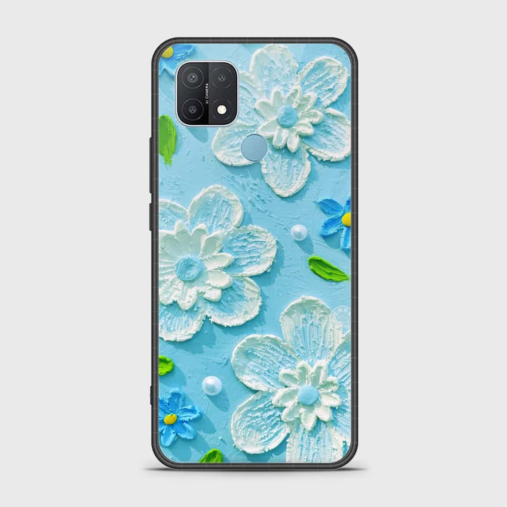 Oppo A15 Cover - Floral Series - Design 3 - Purple & Aqua - HQ Ultra Shine Premium Infinity Glass Soft Silicon Borders Case