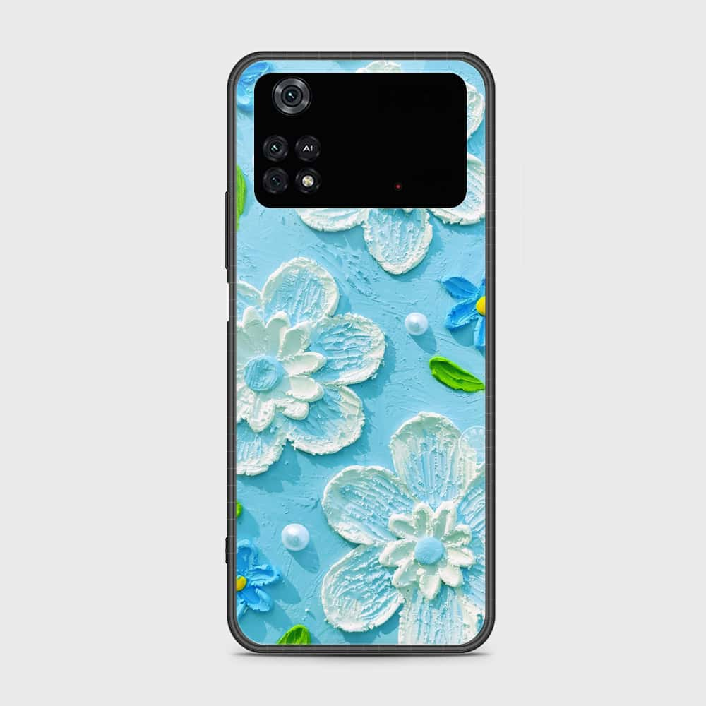 Xiaomi Poco M4 Pro Cover - Floral Series - Design 3 - Sky Blue - HQ Ultra Shine Premium Infinity Glass Soft Silicon Borders Case