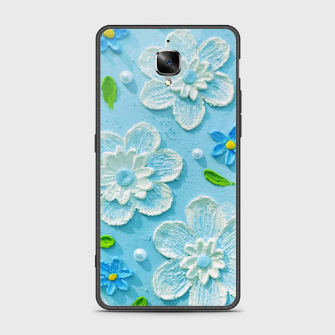 OnePlus 3 Cover - Floral Series - Design 3 - Sky Blue - HQ Ultra Shine Premium Infinity Glass Soft Silicon Borders Case