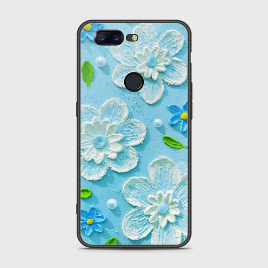 OnePlus 5T Cover - Floral Series - Design 3 - Sky Blue - HQ Ultra Shine Premium Infinity Glass Soft Silicon Borders Case