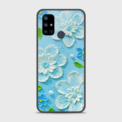 OnePlus Nord N10 5G Cover - Floral Series - Design 3 - Sky Blue - HQ Ultra Shine Premium Infinity Glass Soft Silicon Borders Case