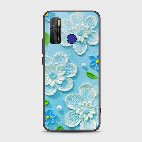 Tecno Camon 15 Cover - Floral Series - Design 3 - Sky Blue - HQ Ultra Shine Premium Infinity Glass Soft Silicon Borders Case